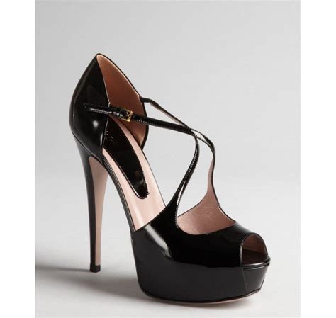 gucci black patent leather cutout platform peep toe pumps|Gucci Pump shoes for Women .